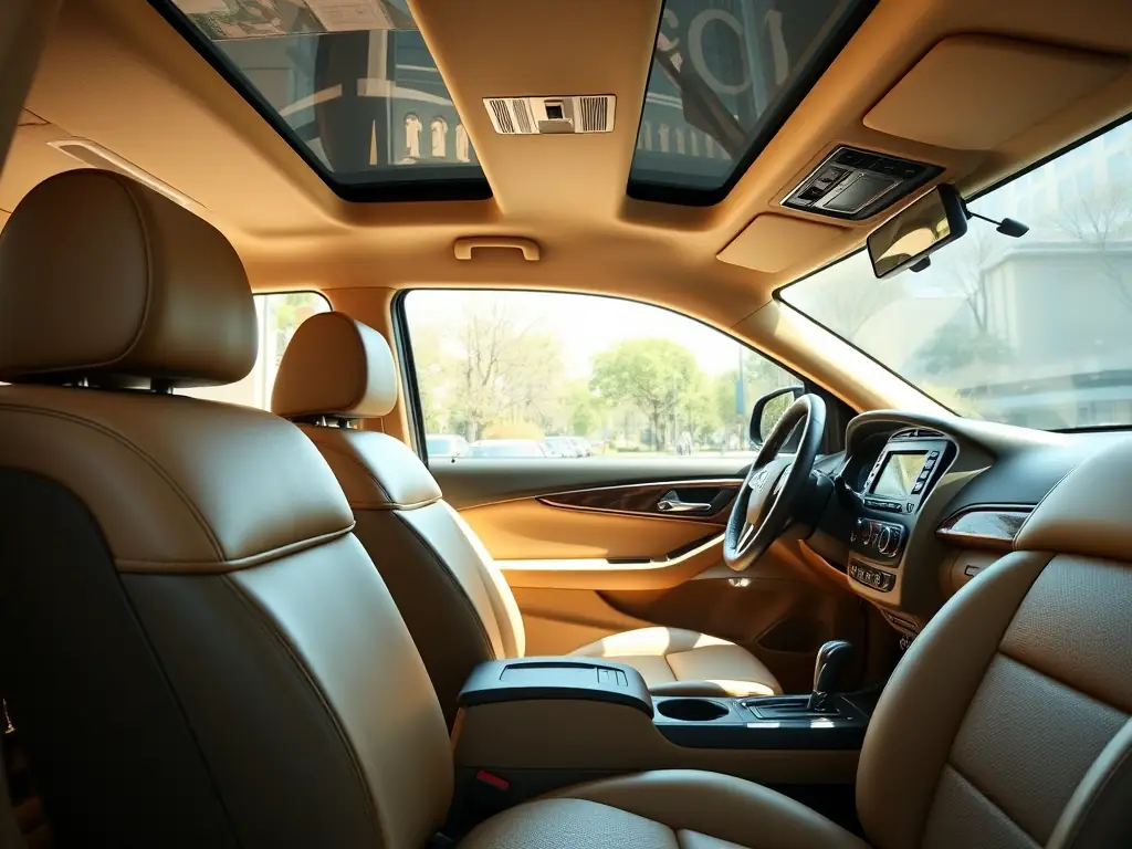 A modern, clean taxi interior with comfortable seating, highlighting the comfort and cleanliness of Taxi conventionné Créteil's vehicles.