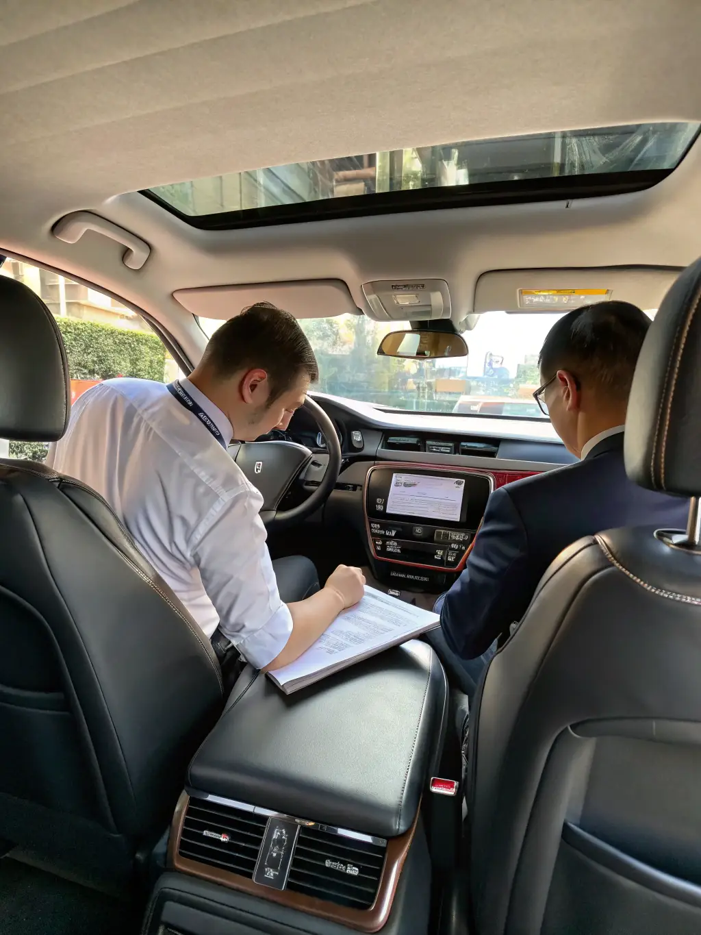 A spacious and comfortable taxi interior, showcasing ample legroom and a clean environment, emphasizing passenger comfort during medical transport.