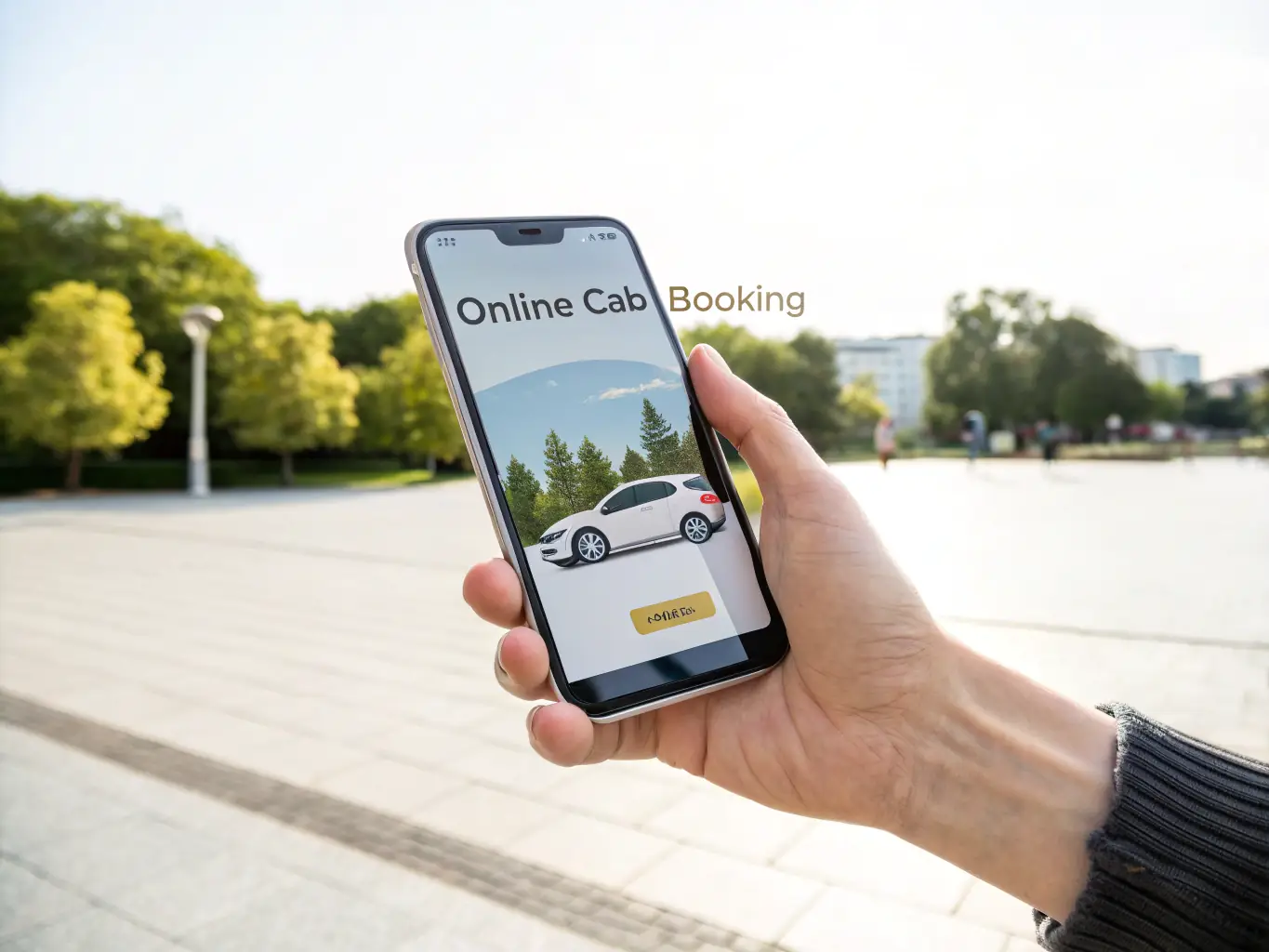 A person using a smartphone to book a taxi, highlighting the ease and convenience of booking a ride with Taxi conventionné Créteil.