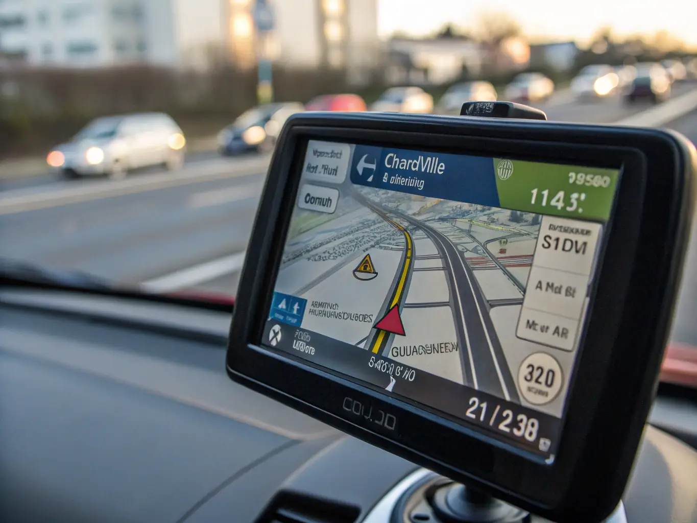 A GPS navigation system displays a route through the city, highlighting the efficiency and punctuality of the taxi service.