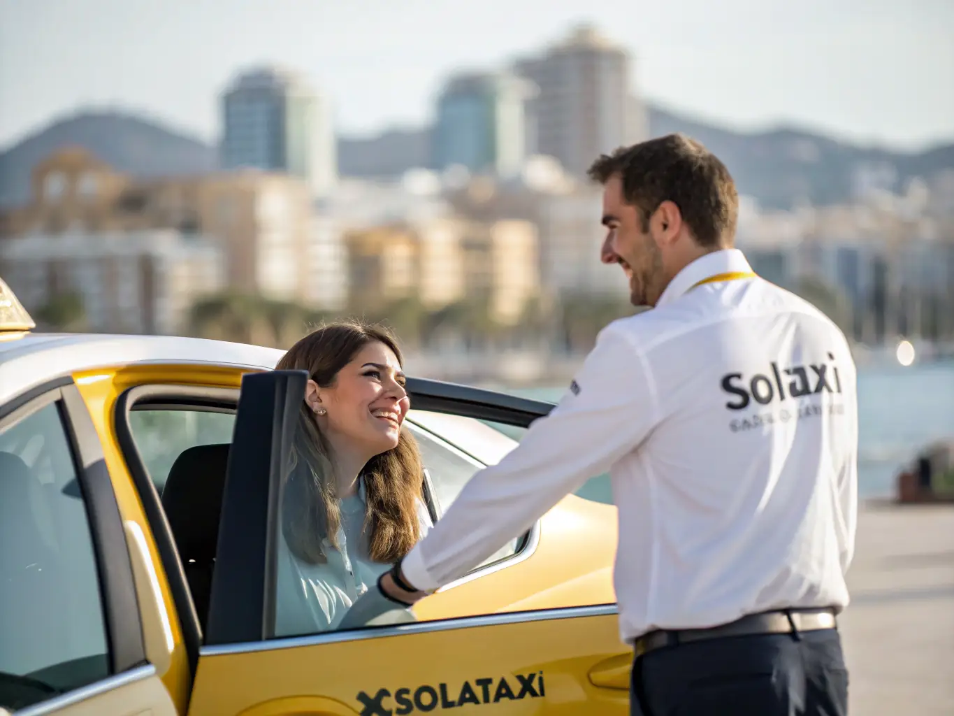 A friendly taxi driver in Maisons-Alfort smiling and greeting a passenger, emphasizing the professional and courteous nature of Taxi conventionné Créteil's drivers.