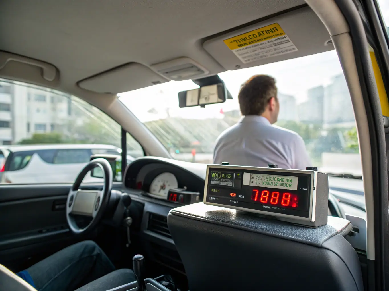 A clear and transparent price list displayed on a tablet inside a taxi, showing the competitive rates offered by Taxi conventionné Créteil.