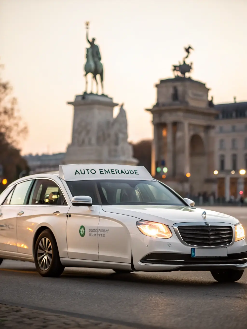 A well-maintained Taxi conventionné Créteil vehicle driving safely through the streets of Nogent-sur-Marne, emphasizing the safety and comfort of the ride.