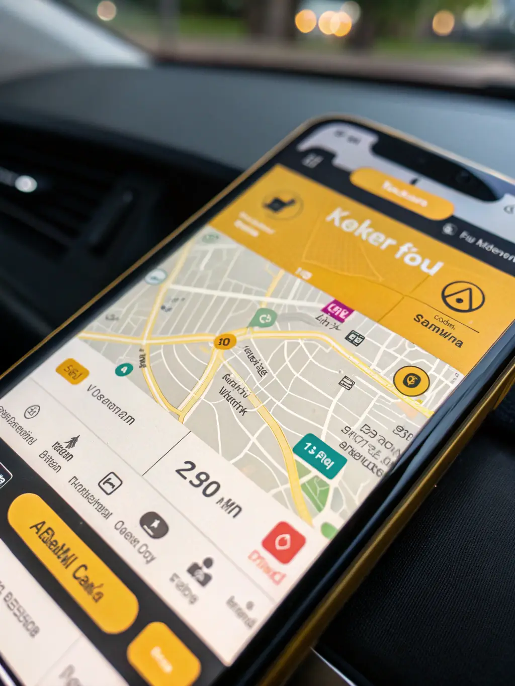 A smartphone displaying a taxi booking app with a map of Créteil, showing a taxi en route to a pickup location.